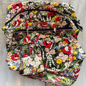 Vera Bradley Weekender, Angle Tote, Wallet and Medium Cosmetic in Poppy Fields